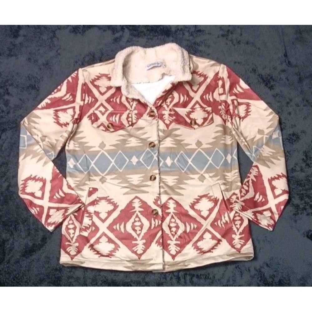 Misslook Serpa Lined Shacket Jacket M Aztec Southwestern Tribal Retro Cozycore